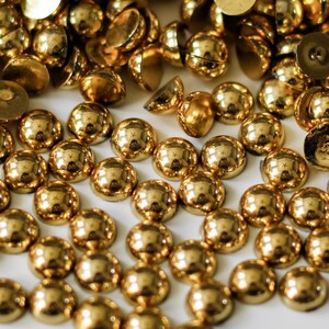 Gold Flatback Pearls Half Round Crafting, Jewelry Making, Shoe Embellishment, & DIY Projects High Quality Easy to Apply Resin Pearl Bead
