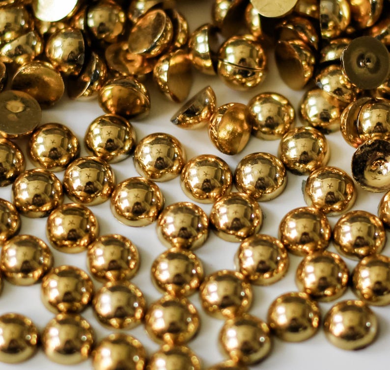 Gold Flatback Pearls Half Round Crafting, Jewelry Making, Shoe Embellishment, & DIY Projects High Quality Easy to Apply Resin Pearl Bead