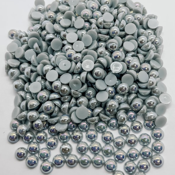 Light Gray AB Half Round Pearl Pearls Non Hotfix Flatback Flat Back 3MM 4MM 5MM 6MM Ships From USA