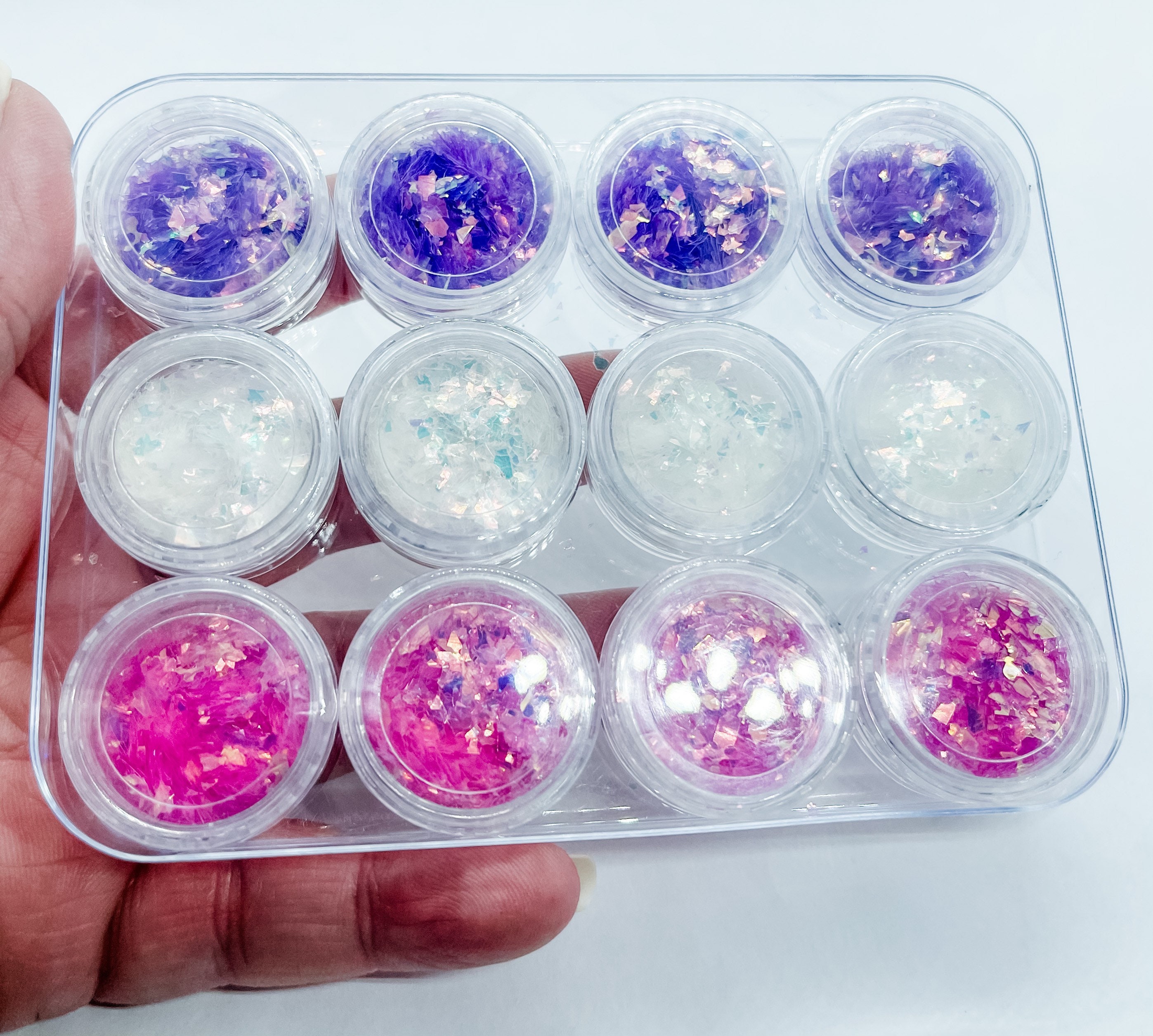 Boxed 12 Pc Jars Flaky Flakies Mylar Flake Assorted Colors Etsy
