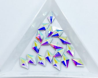 Crystal AB 6x10MM Glass Faceted Rhombus Shape Shaped Flatback Flat Back Rhinestones Nail Art Gem Jewel Diamond Ships From USA F9-2-5