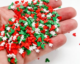 Red Green Happy Head Snowflake Christmas Holiday Sprinkle Slime Polymer Clay Slice Fake Bake Nail Art Faux Craft Ships From USA A12-6-2