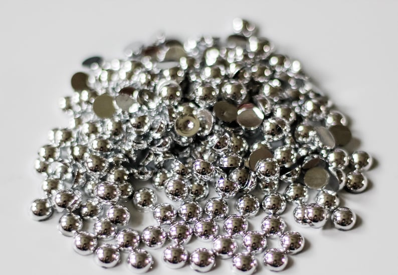 Silver Flatback Pearls Half Round Crafting, Jewelry Making, Shoe Embellishment, & DIY Projects High Quality Easy to Apply Resin Pearl Bead