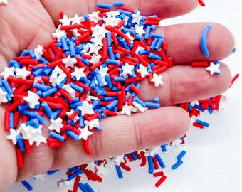 Red White & Blue Patriotic Sprinkle Stars Slime Polymer Clay Slice for Snowglobe Tumblers Hair Gel Nail Art Ships From USA B1-6-2
