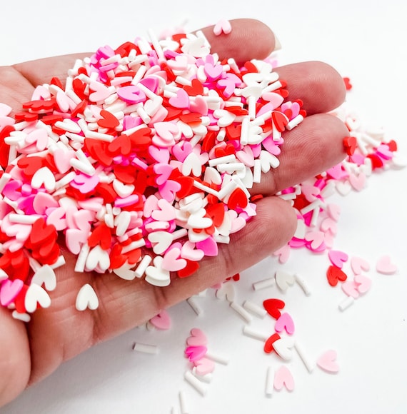 Valentine Mix Hearts Pink Red Fimo Pearl Beads Fake Clay Sprinkles