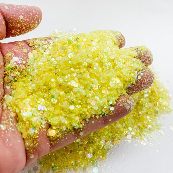 Frosted Yellow Light Pastel Pale Chunky Poly Glitter Mix for Glitter Epoxy Tumblers  Ships From USA D11-4-3