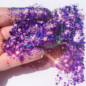 Galaxy Ash Chameleon Color Changing Purple Chunky Poly Glitter Mix for Glitter Epoxy Tumblers  Ships From USA D3-6-1