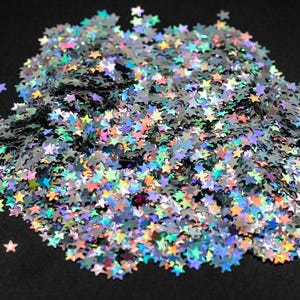 Silver Holographic Stars Confetti Chunky Poly Glitter for Epoxy Tumblers, Craft, DIY Projects, Party Supplies, Card Making, Patriotic C7-2-2