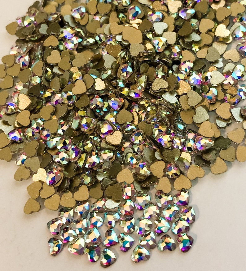 3MM Crystal AB Aurora Borealis Heart Shape Shaped Flatback Flat Back Rhinestone Rhinestones Nail Art Ships From USA