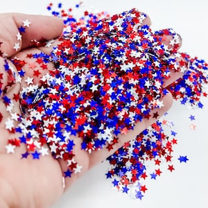Red White Blue Holographic Star Stars USA Patriotic Fun Party Confetti Chunky Poly Glitter for Glitter Epoxy Tumblers Ships From USA C7-2-1