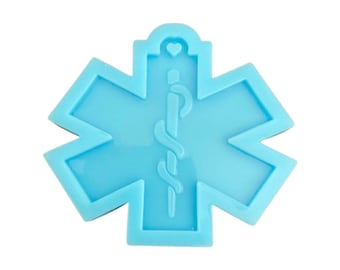 May include: A light blue silicone mold shaped like a Star of Life with a medical caduceus symbol in the center.
