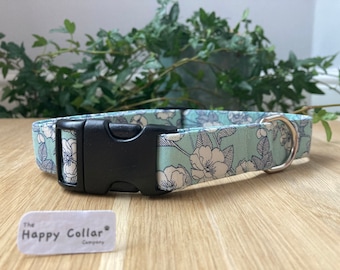 Mintgroene hondenhalsband met bloemen: stevige stoffen halsband