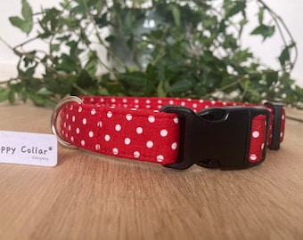 Red And White Spotty Dog Collar - Adjustable Dog Collar