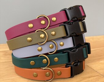 Waterproof Biothane Dog Collar with Quick Release Buckle Antique brass hardware