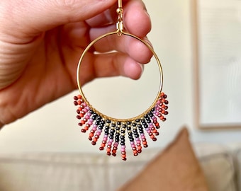 Hoop Beaded Tassle Earrings
