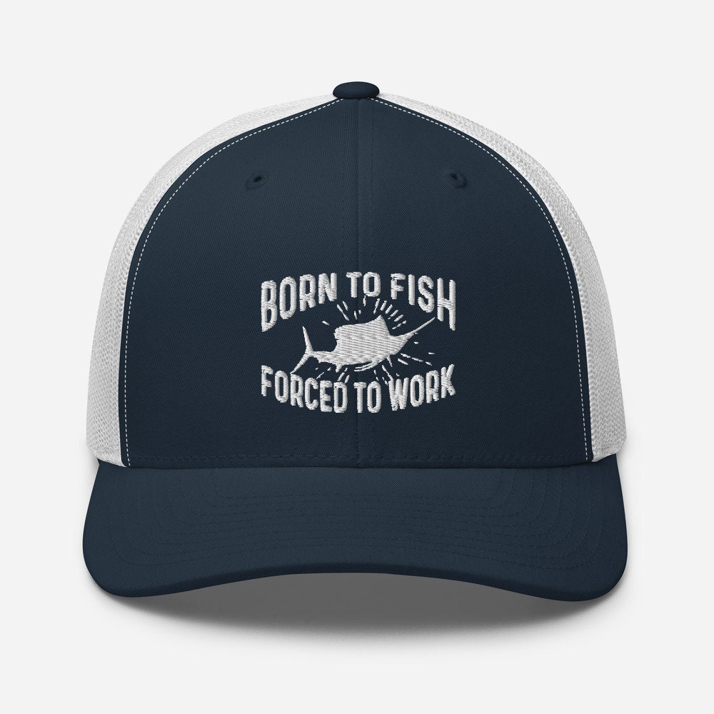 Born To Fish Forced To work | Unisex Fishing Hat | Best Fishing Hat For Men | Fathers Day Gift | Fishing Gift for Dad Husband Boyfriend
