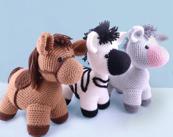 3 in 1! Horse Crochet Pattern Bundle: Horse, Donkey, Zebra Amigurumi PDF Digital File Tutorial