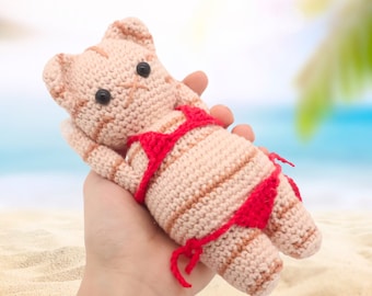 Tubby Tabby Cats in Swimsuits Amigurumi Funny Summer Crochet Pattern - PDF Digital File Tutorial
