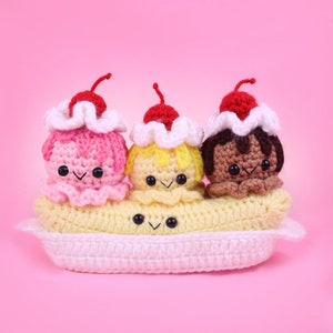 Bananensplit-ijs Amigurumi haakpatroon Voedsel - PDF digitaal bestand zelfstudie