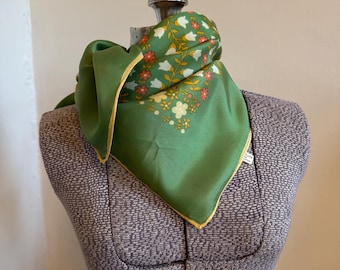 Vintage 1970’s acetate scarf in green with flower print