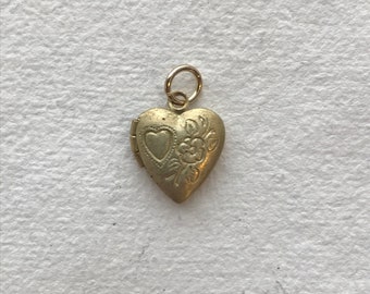 Vintage Brass Locket - Heart with floral design - 1.2cm x 1.2cm