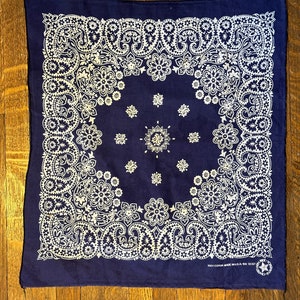 vintage 1970&#39;s indigo bandana with floral design