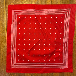 Pañuelo vintage de algodón de los años 80 con lunares y rayas rojas y blancas