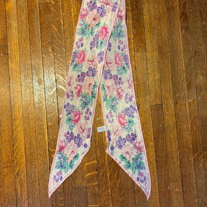 vintage 1980&#39;s all silk long pink floral scarf