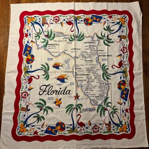 vintage 1940er Reise Tischdecke aus Florida