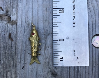 vintage articulated brass fish pendant charm