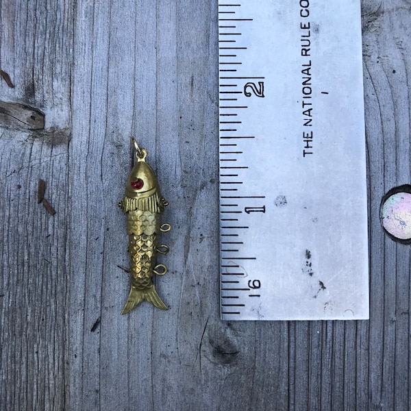 vintage articulated brass fish pendant charm