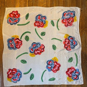 Vintage 1990’s Echo brand all silk scarf with hand painted flower print