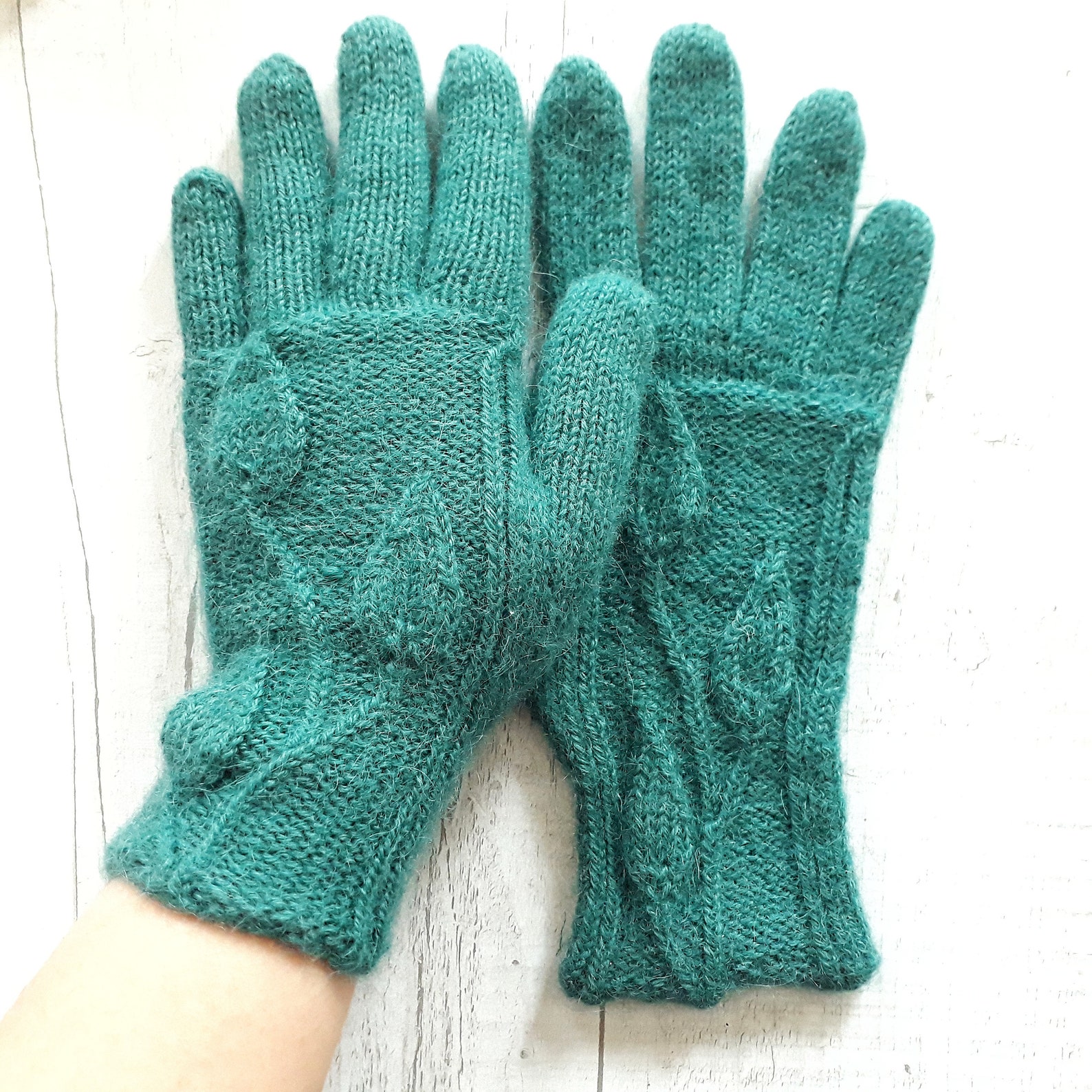 Green knitted gloves winter warm mittens women's soft Etsy