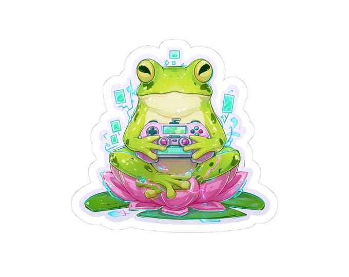 Gaming Frog Kiss-Cut Stickers | Cute Frog Gamer Decor, Laptop Accessories, Gift for Gamers, Cute Animal Stickers, Frog Lover Gifts