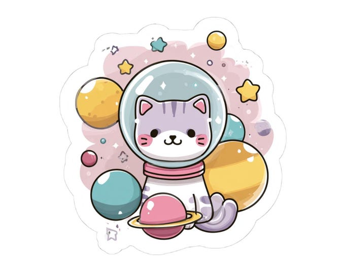 Adorable Space Cat Kiss-Cut Stickers | Perfect for Laptops, Planners, Journals, Gifts, Cute Decor