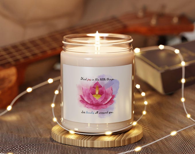 Joyful Lotus Scented Soy Candle, Mindfulness Self-Care Gift, Relaxing Home Decor, Eco-Friendly Candle, Find Joy in Little Things