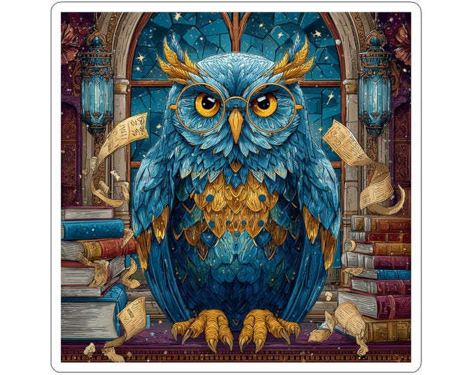 Artistic Owl Kiss-Cut Stickers, Cute Animal Laptop Decals, Nature Lover Gift, Book Lover Accessory, Aesthetic Wildlife Decor