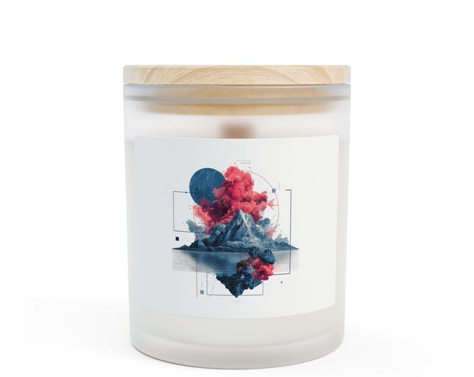Mountain & Moon Frosted Glass Candle, Eco-Friendly Soy Wax Candle with Wooden Wick, Relaxing Home Decor, Nature Inspired Gift