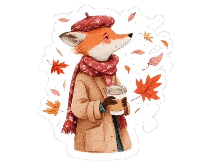 Autumn Fox Kiss-Cut Stickers - Cozy Fall Decor, Cute Animal Art for Laptops, Journals, Water Bottles, Party Favors, Gift Stickers