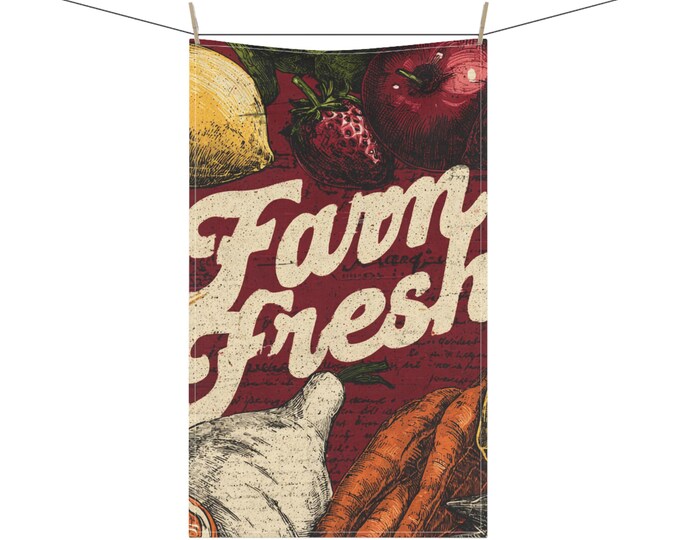 Farm Fresh Tea Towels, Rustic Kitchen Towels, Farmhouse Style Decor, Organic Cooking Gift, Hostess Gift, Country Home Essential
