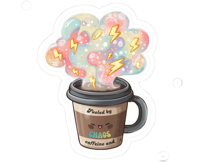 Cute Coffee Chaos Kiss-Cut Stickers | Coffee Lovers, Journaling, Laptop Decor, Gifts, Colorful Art