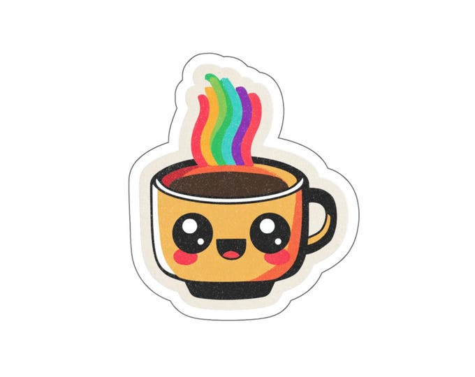 Cute Coffee Mug Die-Cut Stickers, Fun Stickers for Laptops, Water Bottles, Scrapbooking, Holiday Gifts, Rainbow Design