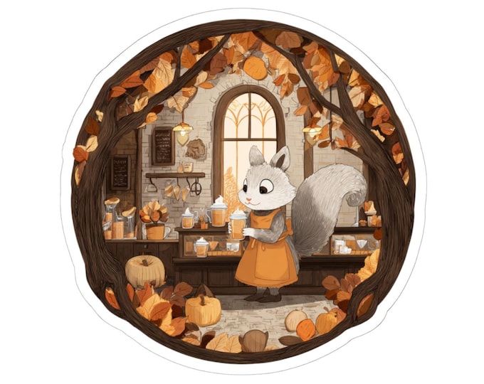 Autumn Squirrel Kiss-Cut Stickers, Fall Decor, Laptop Stickers, Cute Animal Gifts, Seasonal Home Decor, Harvest Theme