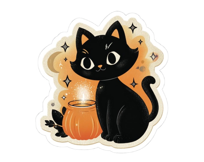 Cute Black Cat Kiss-Cut Stickers, Halloween Decor, Laptop Accessories, Cat Lover Gifts, Witch Aesthetic