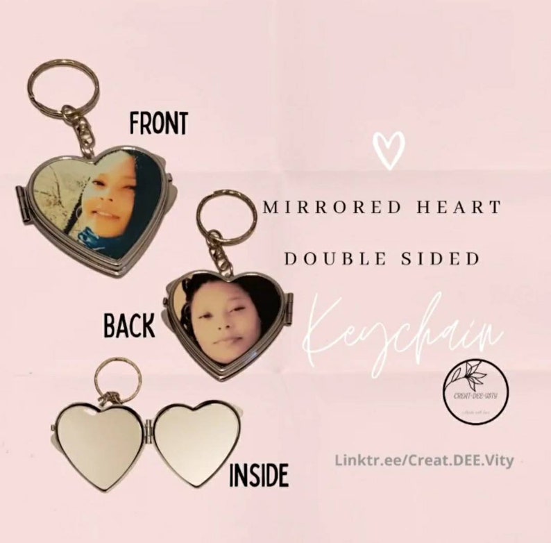 Picture keychain. Personalized heart keychain Photo keychain Double-sided mirror photo heart keychain Customizable keychain with mirror