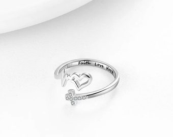Faith Hope Love Sterling Sliver 925 Ring, Christain Ring, Verstelbare Inspirerende Ring, Motiverende Sieraden, Cadeau voor vrouwen en tieners