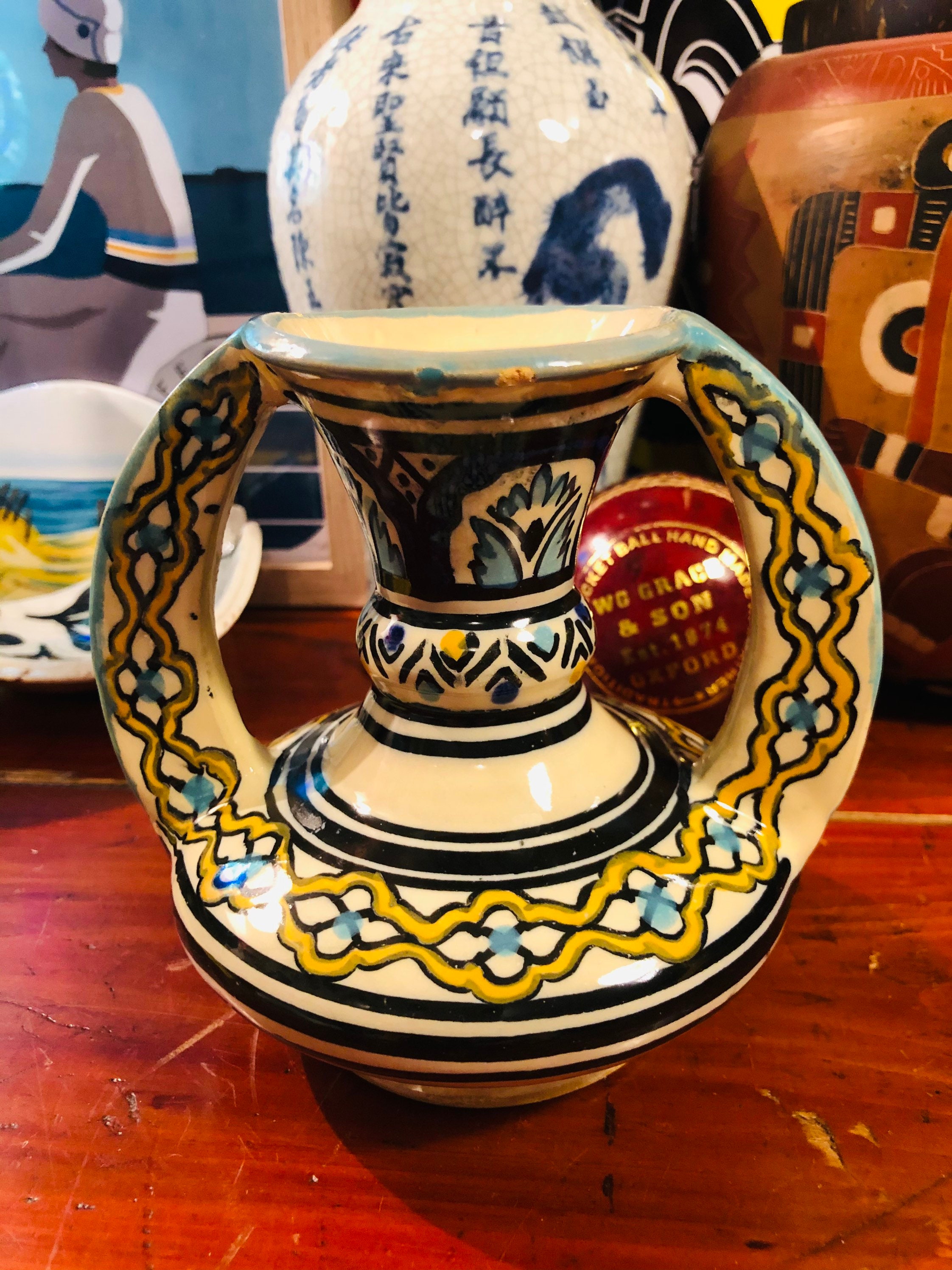 Vase à Anse Marocain Safi Bleu et Jaune