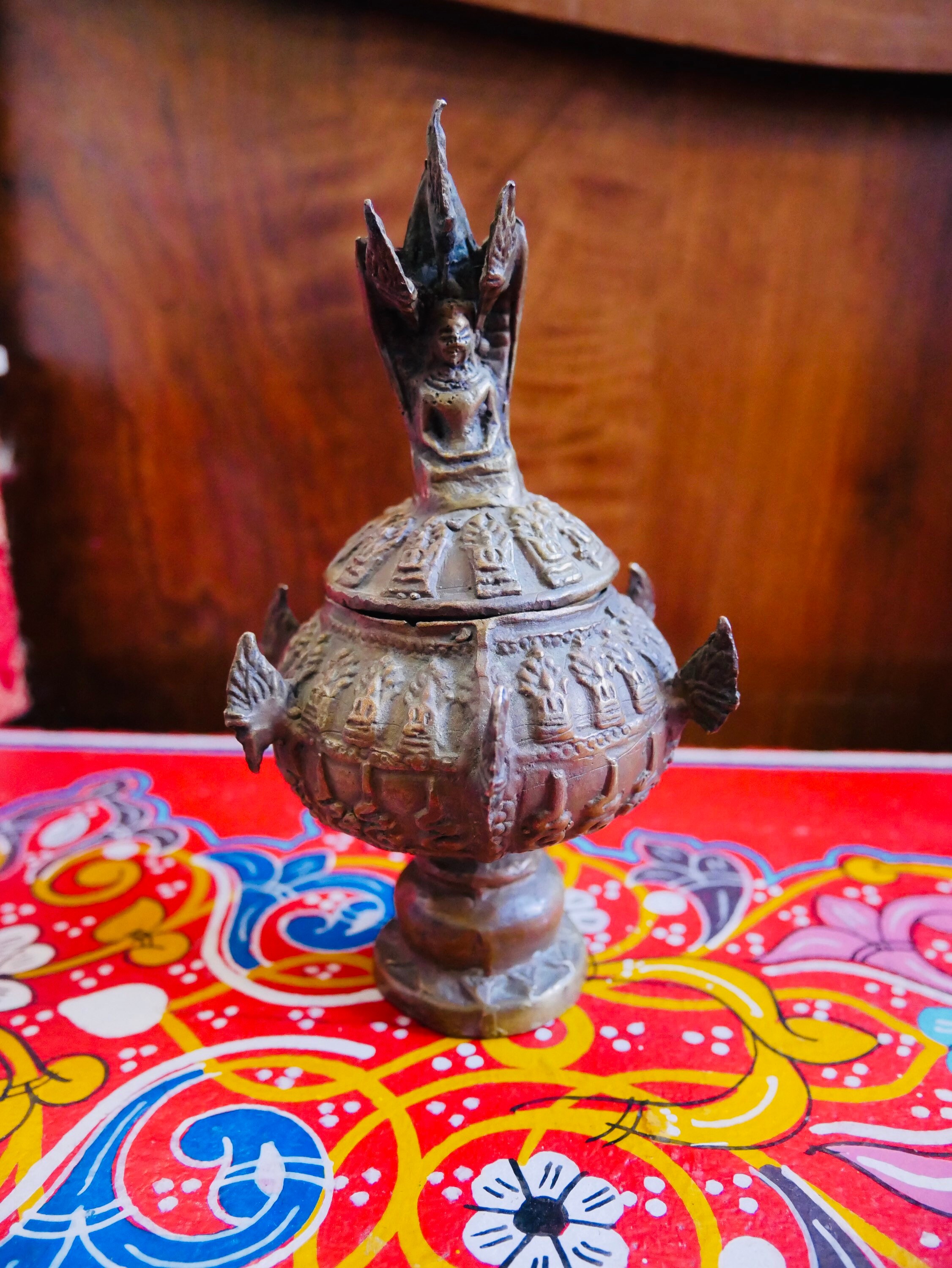 Reliquaire Bouddhiste de Thaïlande en Bronze Sculpté