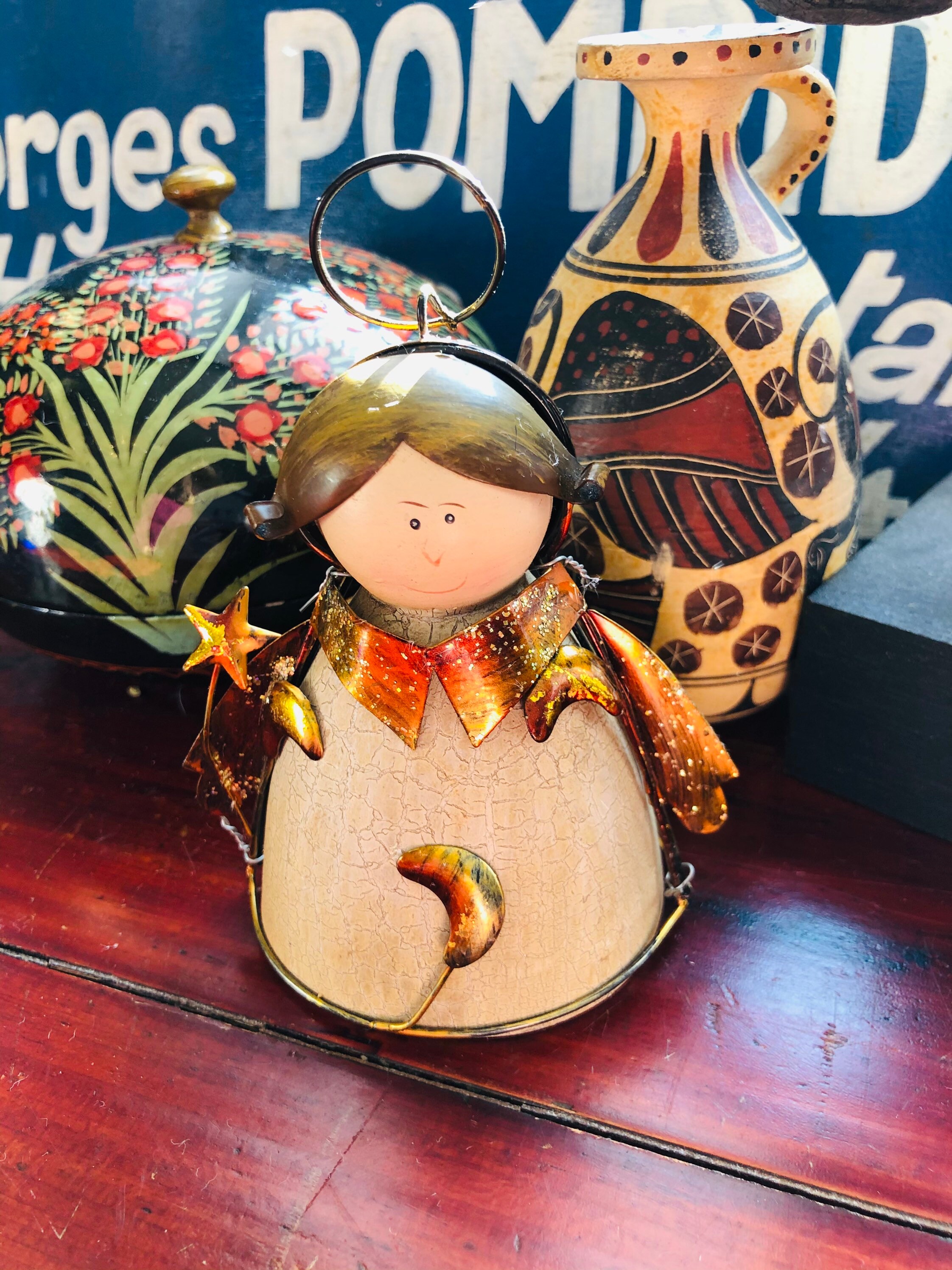 Petit Ange en Terre Cuite et Métal Pour Décoration de Sapin Noël