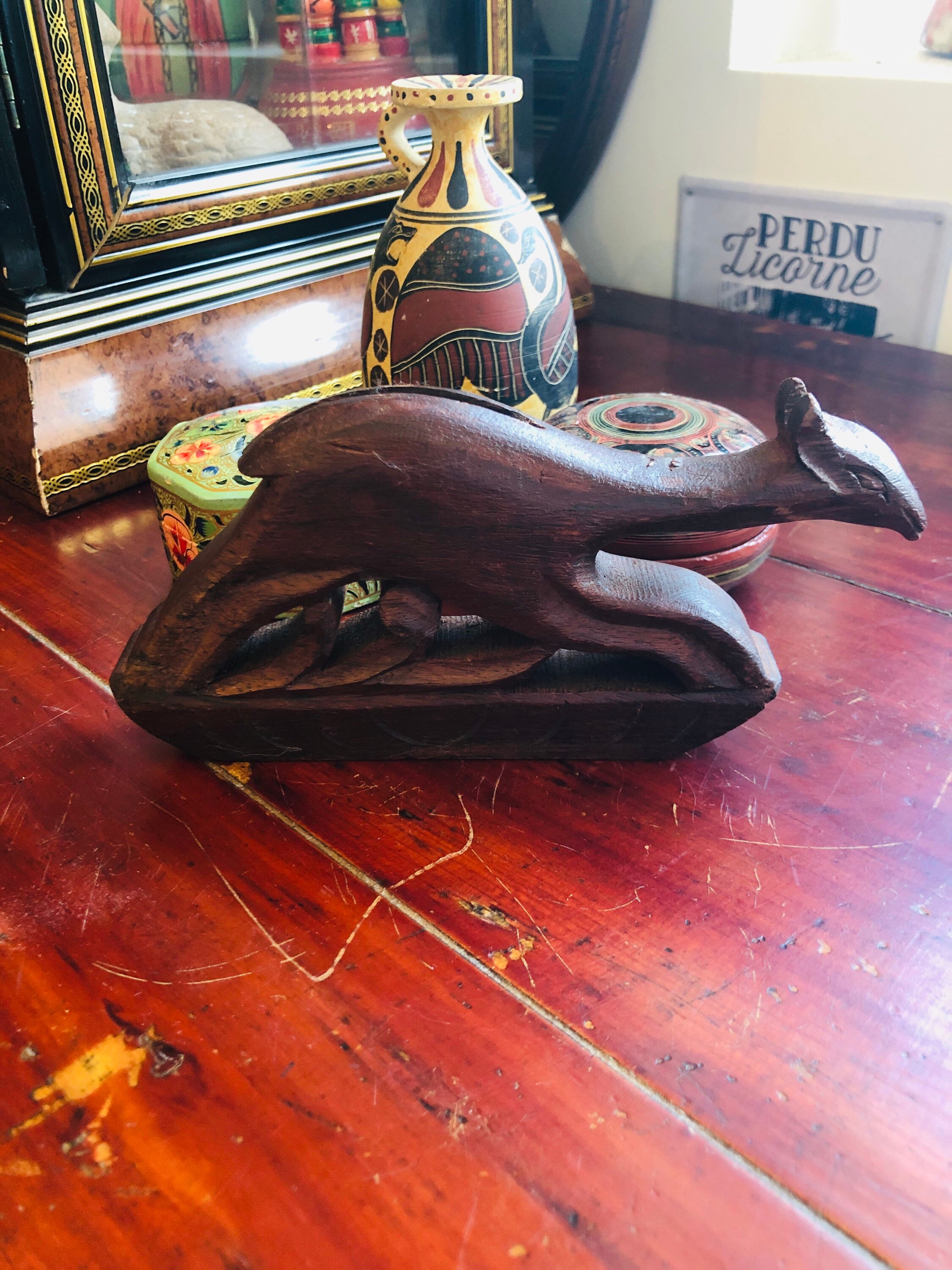 statuette en Bois Représentant Un Animal Décoration Ethnique